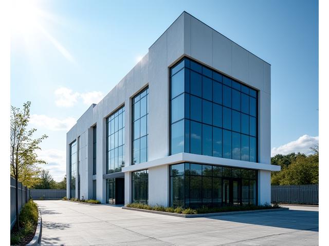 A Földvár Építő modern irodaházának külső felvétele, letisztult, professzionális megjelenéssel.