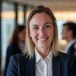 Tóth Ágnes, Pénzügyi Igazgató, kollégáival beszélget egy modern irodában, mosolygós, barátságos arccal.